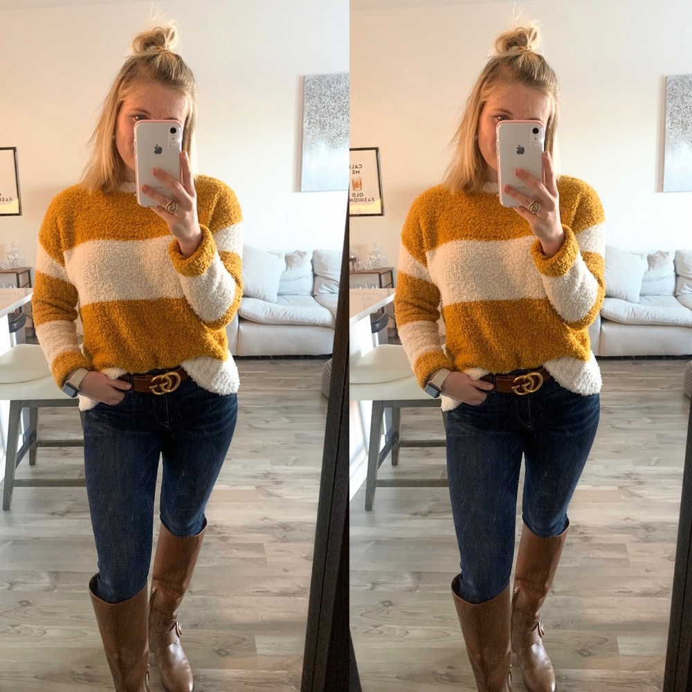 Yellow and white striped sweater